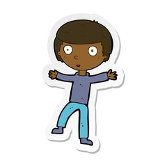 sticker of a cartoon startled boy