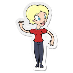 sticker of a cartoon woman waving