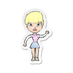 retro distressed sticker of a cartoon woman waving