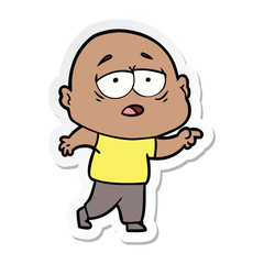 sticker of a cartoon tired bald man
