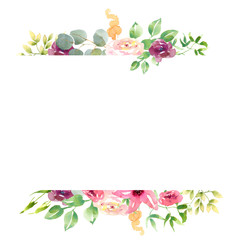 Wedding spring romantic bridal frame wreath. pink purple and white flowers green leaves ornament