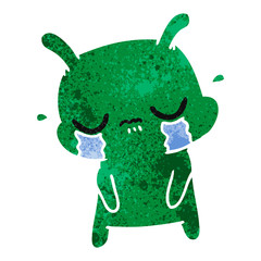 retro cartoon of cute sad alien