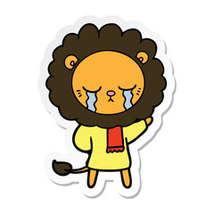 sticker of a crying cartoon lion