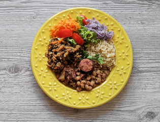 Dish of Food - Catato of crab, beans, rice and salad.