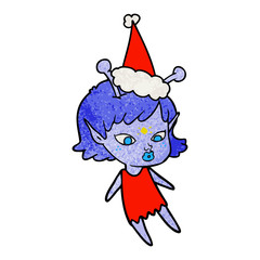 pretty textured cartoon of a alien girl wearing santa hat