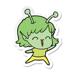sticker of a cartoon alien girl laughing