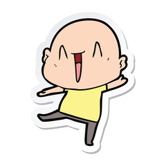 sticker of a happy cartoon bald man