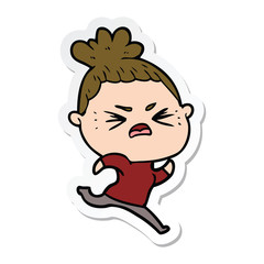 sticker of a cartoon angry woman