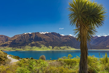Fototapeta na wymiar Panoramic photos of Lake Hawea and mountains, South Island, New Zealand