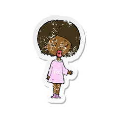 retro distressed sticker of a cartoon woman explaining her point