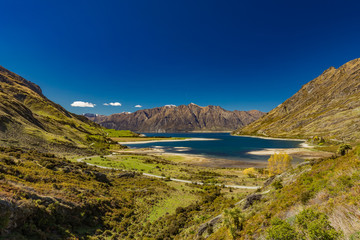 Naklejka premium Panoramic photos of Lake Hawea and mountains, South Island, New Zealand