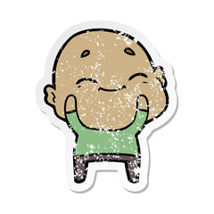 distressed sticker of a cartoon happy bald man