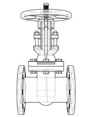 Industrial valve outline. Vector rendering of 3d
