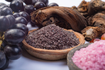 Spa treatment and skin care with Malvasia vulcanic grape aromatic sea salt