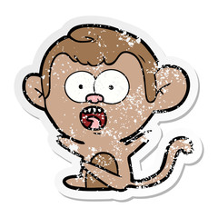 distressed sticker of a cartoon shocked monkey