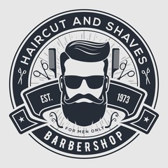 Barber shop vintage label, badge, or emblem. Vector illustration