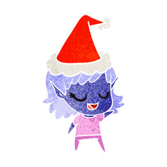 happy retro cartoon of a elf girl wearing santa hat