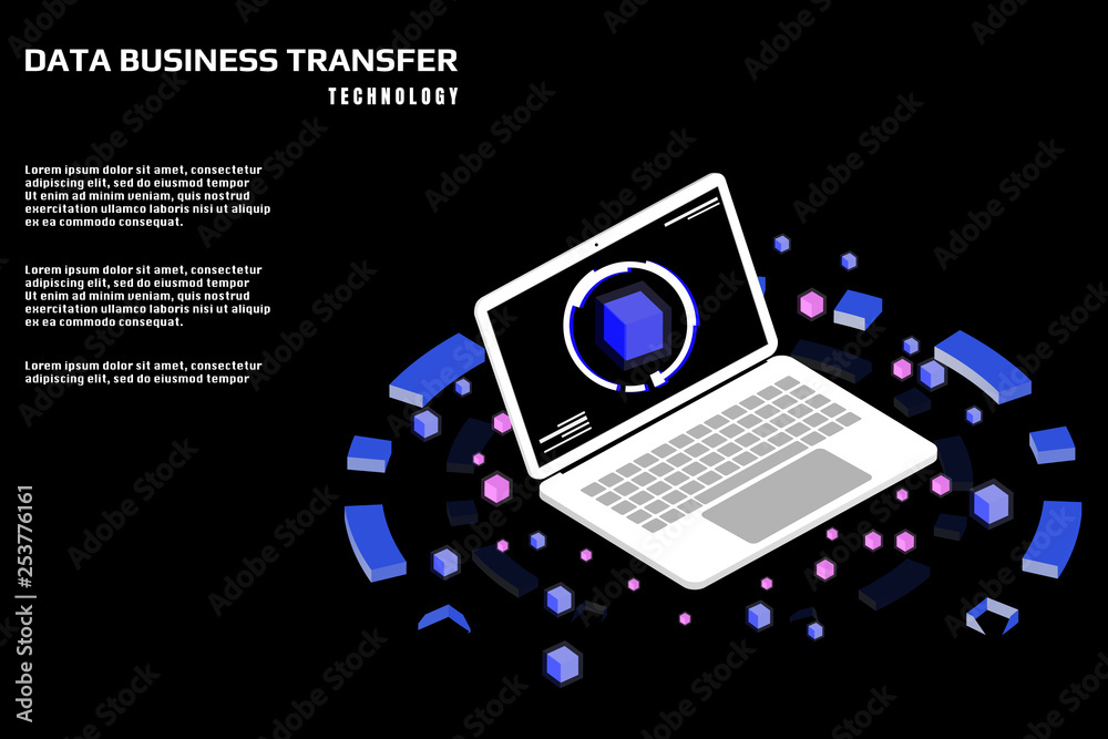 Fototapete technology futuristic laptop data security protection transfer. abstract sci fi isometric elements d