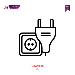 Outline socket icon isolated on white background. Popular icons for 2019 year. Line pictogram. Graphic design, mobile application, logo, user interface. EPS 10 format vector