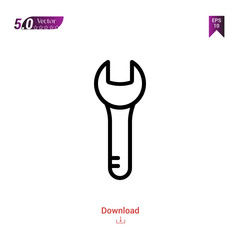 Outline wrench icon isolated on white background. Popular icons for 2019 year. Line pictogram. Graphic design, mobile application, logo, user interface. EPS 10 format vector