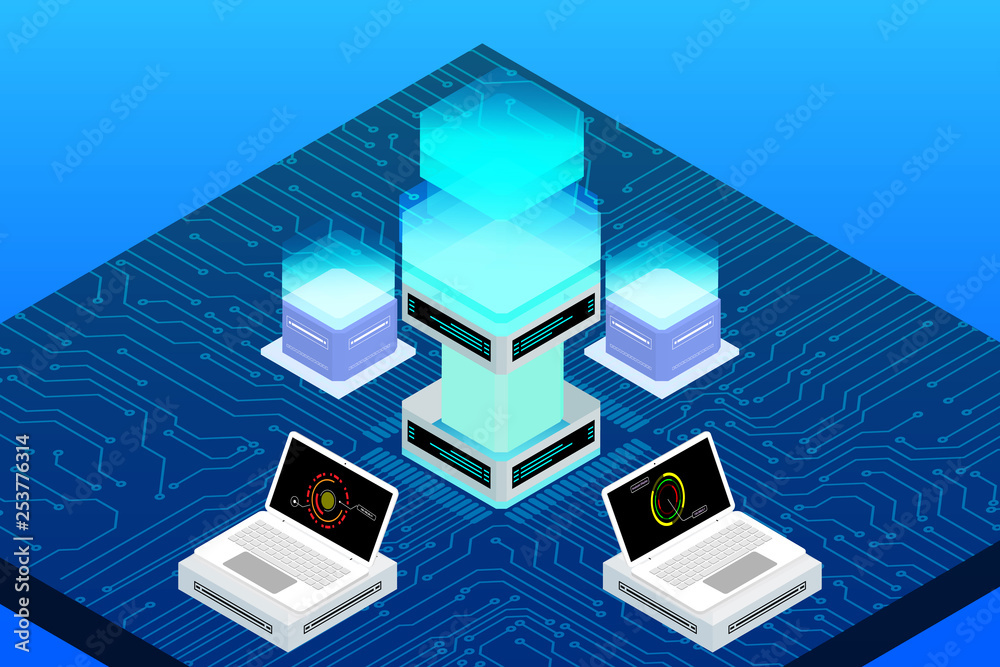 Leinwandbilder Big Data Server Security Protection On Circuit Board. Decentralized Network Cyberspace 3d Scifi Technology Concept Design Illustration.