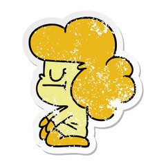 distressed sticker cartoon of a kawaii alien girl