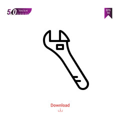 Outline wrench icon isolated on white background. Popular icons for 2019 year. Line pictogram. Graphic design, mobile application, logo, user interface. EPS 10 format vector