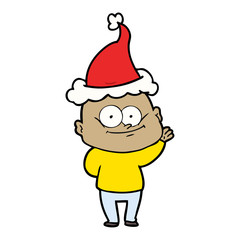 line drawing of a bald man staring wearing santa hat