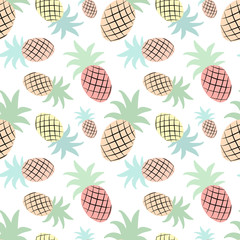 Seamless tropical pattern with a pineapple. Vector summer illustration of a flamingo for kids, textiles, background, nursery, birthday, shower, paper, clothes, gift