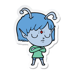 sticker of a cartoon alien girl