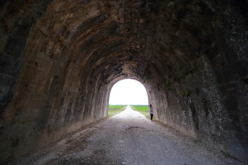 woman traveling to Ho citadel in Thanh Hoa, Vietnam