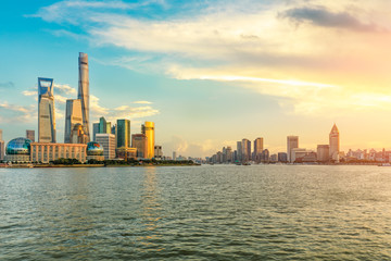 Fototapeta premium Beautiful Shanghai cityscape and clouds at sunset