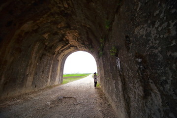 Obraz premium woman traveling to Ho citadel in Thanh Hoa, Vietnam