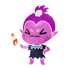 retro cartoon of cute kawaii vampire girl