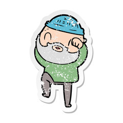 distressed sticker of a cartoon bearded man