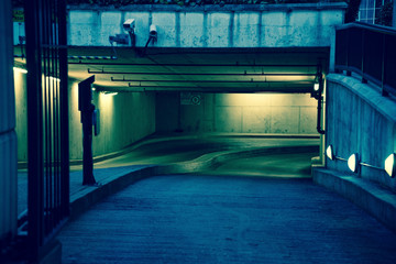 Deserted underground parking lot