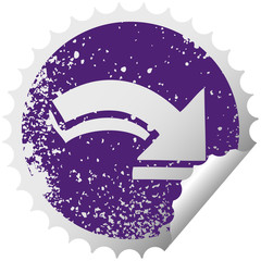 distressed circular peeling sticker symbol pointing arrow