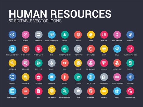 50 human resources set icons such as humanpictos, hurry, infinite, interview, job, job application, job search, list, loop. simple modern isolated vector icons can be use for web mobile