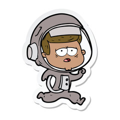 sticker of a cartoon tired astronaut