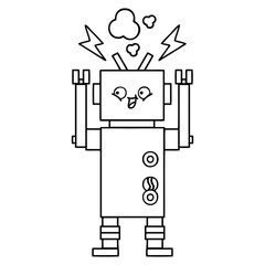 line drawing cartoon dancing robot