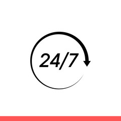 24/7 services vector icon, full time symbol. Simple, flat design for web or mobile app