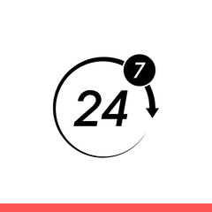 24/7 services vector icon, full time symbol. Simple, flat design for web or mobile app
