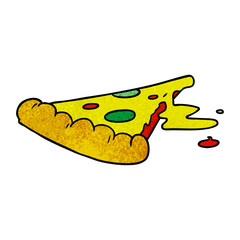 textured cartoon doodle of a slice of pizza