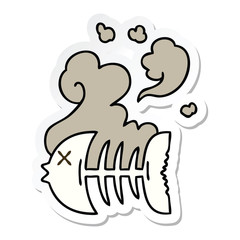 sticker of a quirky hand drawn cartoon dead fish skeleton
