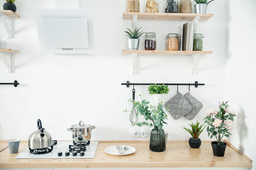 Bright kitchen with wooden top