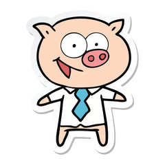 sticker of a cheerful pig in office clothes