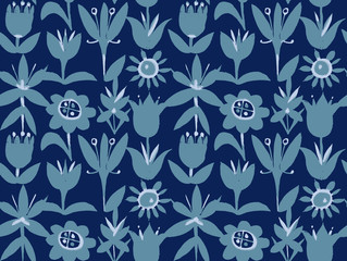 Floral seamless pattern with abstract colorful plants and flowers. Hand drawn watercolor botanical elements in folk style. Decorative backdrop for fashion prints, fabric, textile, wrapper or surface.