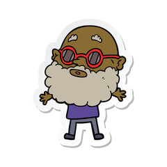 sticker of a cartoon curious man with beard and sunglasses