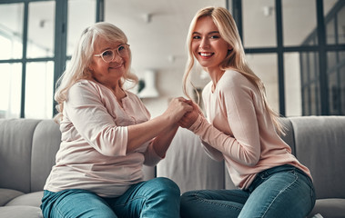 Mother with daughter at home