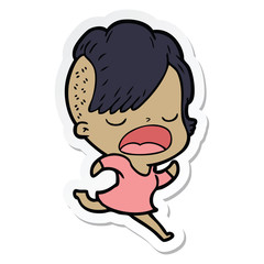 sticker of a cartoon cool hipster girl talking